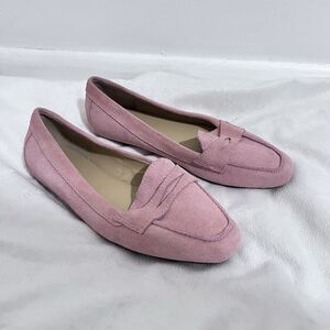 TALBOTS Suede Flat Penny Loafer Shoes Size 7.5 Pink Driving Business Preppy